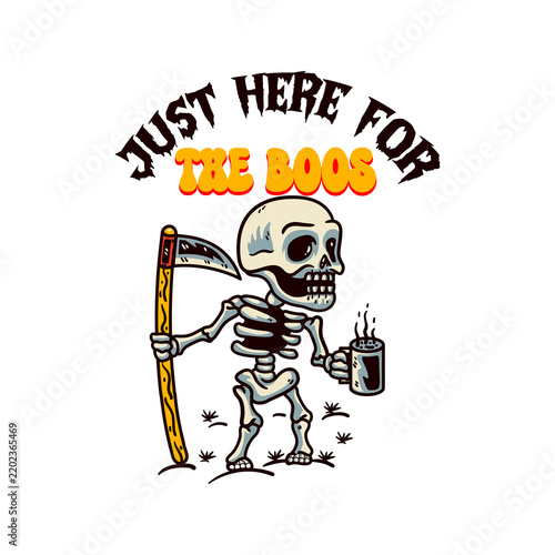 Cuadro en lienzo Skeleton grim reaper holding coffee and scythe halloween