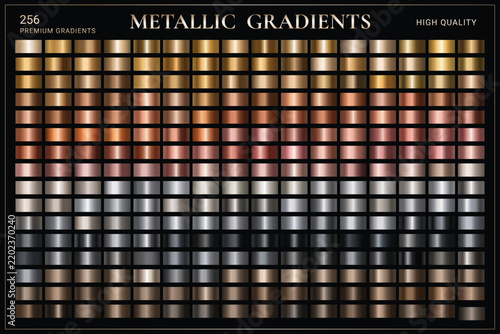 Metallic gradients collection swatches in gold, silver, bronze, copper, champagne and chrome tones