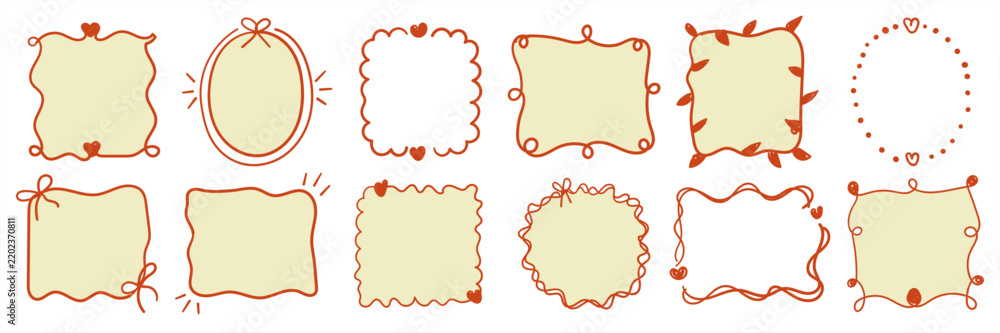Fototapeta premium Hand drawn decorative label frames for scrapbook, greeting card and stationery design