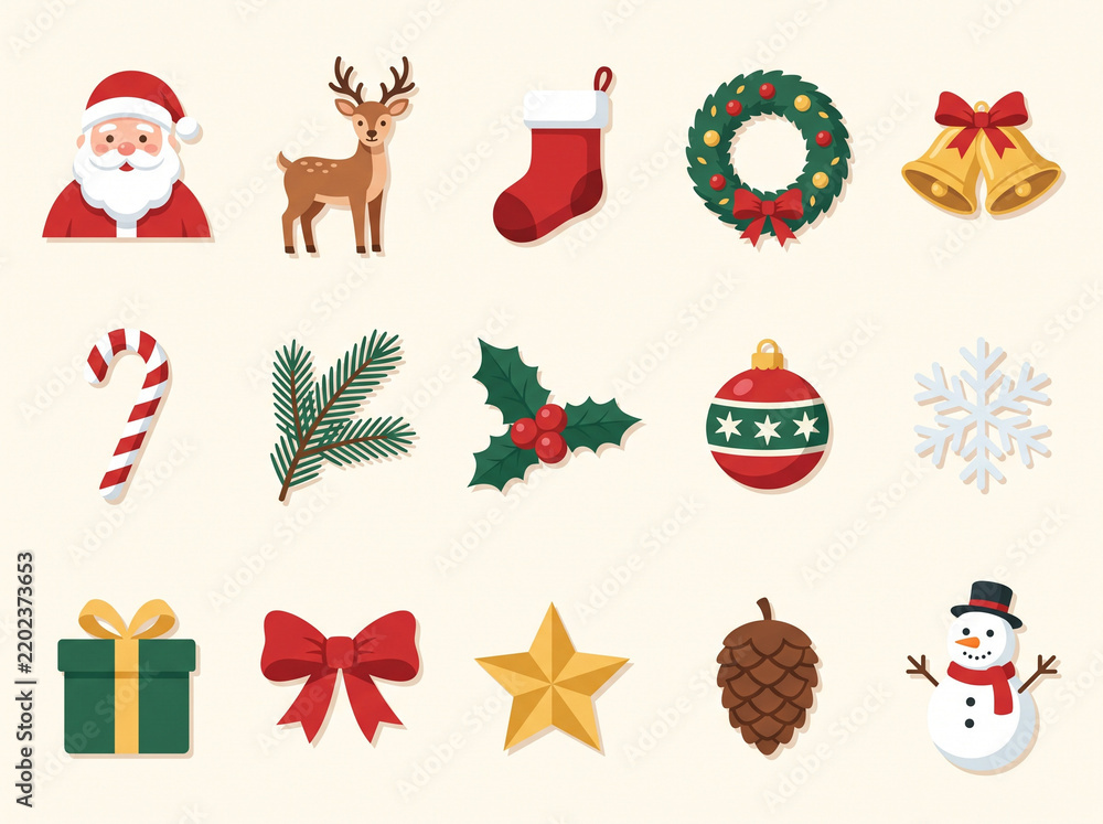 Fototapeta premium Set of 15 Christmas Icons for Web Banners and Social Media