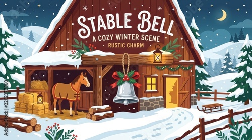 stable bell cozy winter scene rustic charm snow covered barn horse stable bell winter scene horse