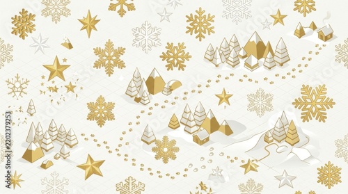 gold snowflakes and winter trees on white background festive pattern snowflakes gold winter trees