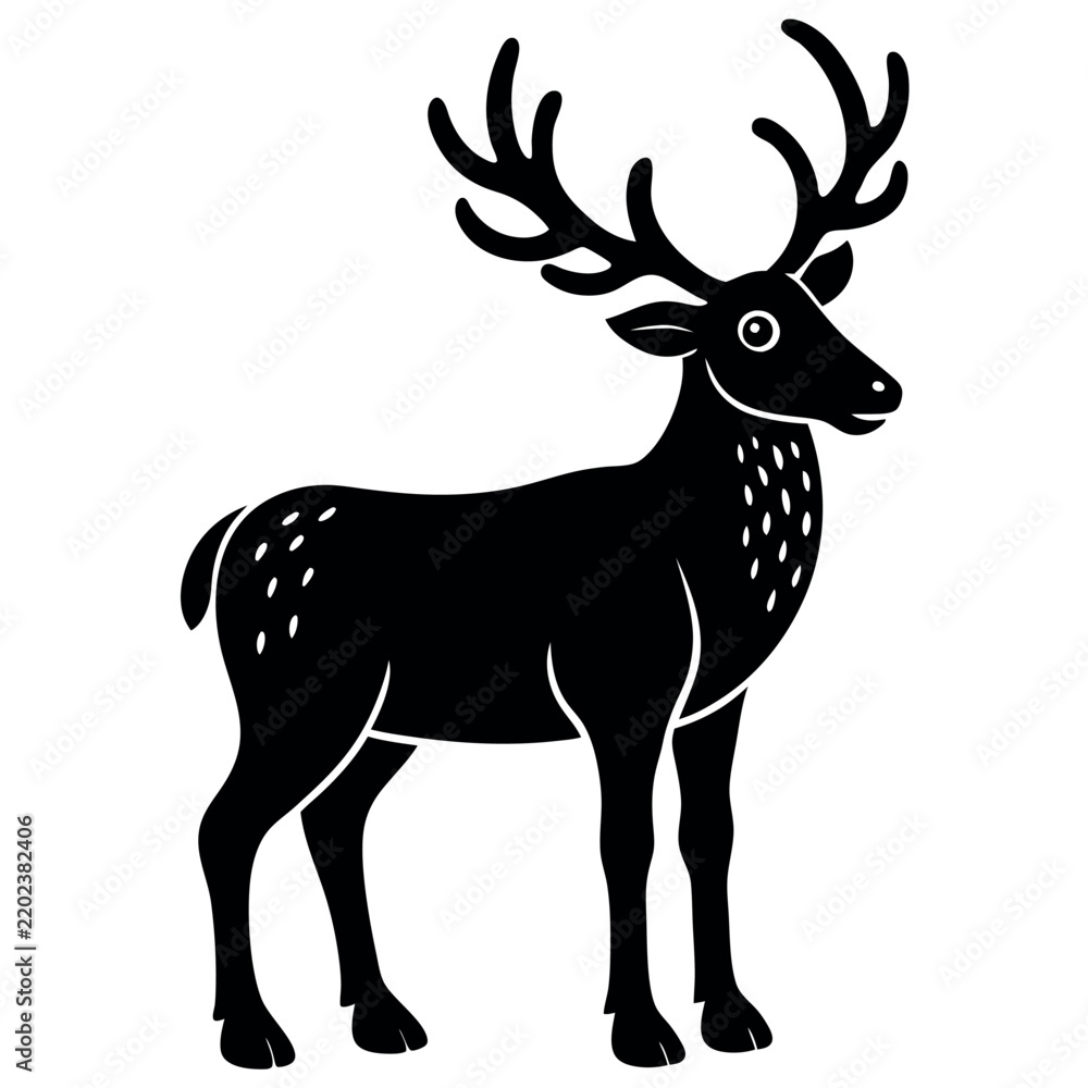 Obraz premium Reindeer pulling sleigh silhouette on white background