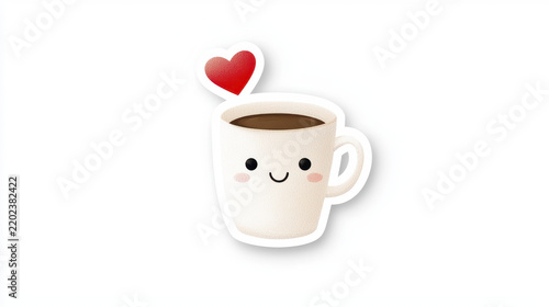Cute coffee cup with heart, perfect for stickers or designs, expressing warmth and joy