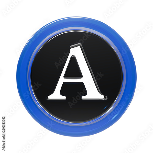 Quadro su tela A capital letter a rendered in a bold serif font, encased within a glossy blue c