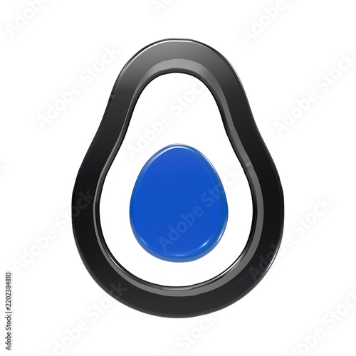 Фотография A stylized 3d avocado featuring a glossy black outer pear-shaped frame with a vi