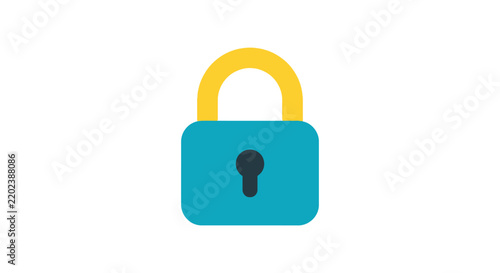 A teal padlock with a yellow shackle is presented as a flat icon on a white background