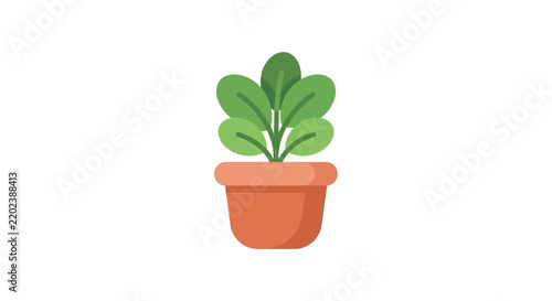 Potted plant with green leaves is a flat vector illustration on a white background