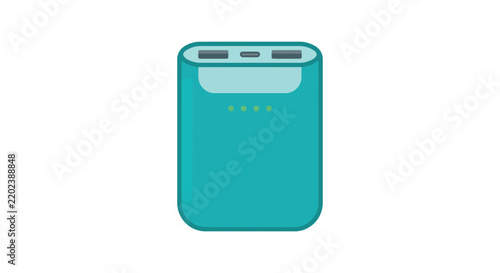 Teal portable power bank with charging indicators flat vector illustration on a white background