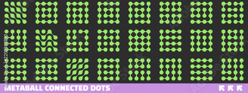 Metaball shapes. Vibrant fluid dots. Connected neurons, molecules, liquid dots or cells. Colorful geometric set.