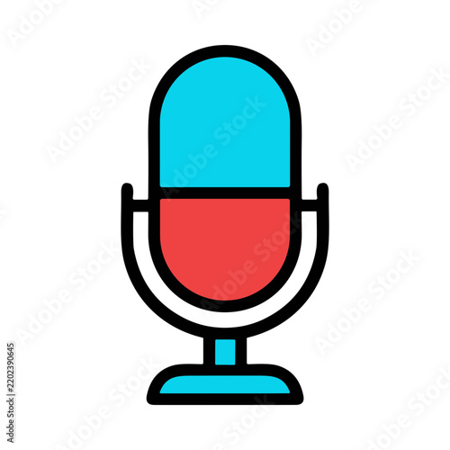 Retro microphone with a split red and blue design on a white background