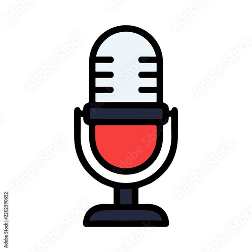 Retro Microphone With Red Accent On White Background