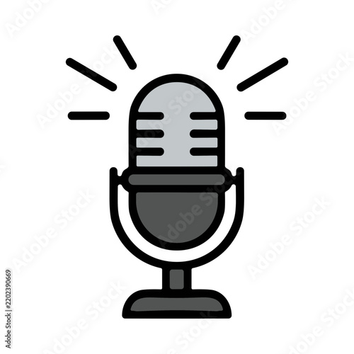 Retro Microphone with Sound Waves Isolated on White Background for Podcasting or Recording