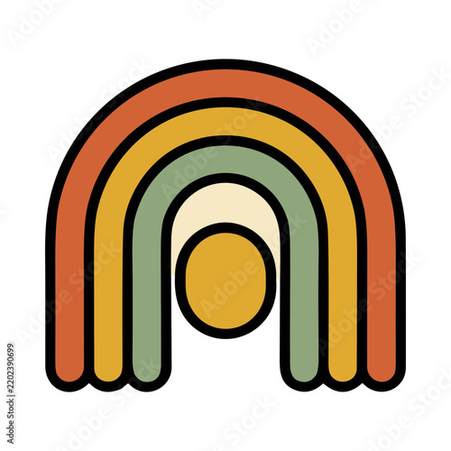 Retro Rainbow and Sun Illustration with Warm Earth Tones and Minimalist Design