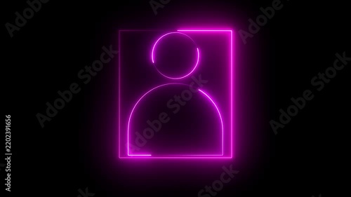 Glowing neon pink color user contact icon animation profile people man male identity account icon sign symbol on black