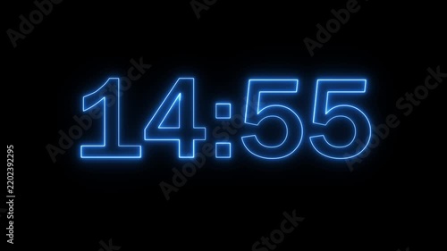 glowing neon 15 minute Countdown. neon 15 to 14 minute Countdown timer on black background. neon Countdown timer from 15 minute to 14 minute suitable for presentations animation 4k