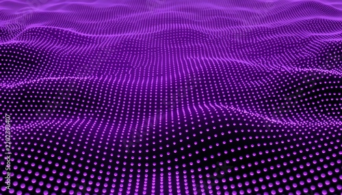 Data waves form a digital landscape with glowing purple light dots.