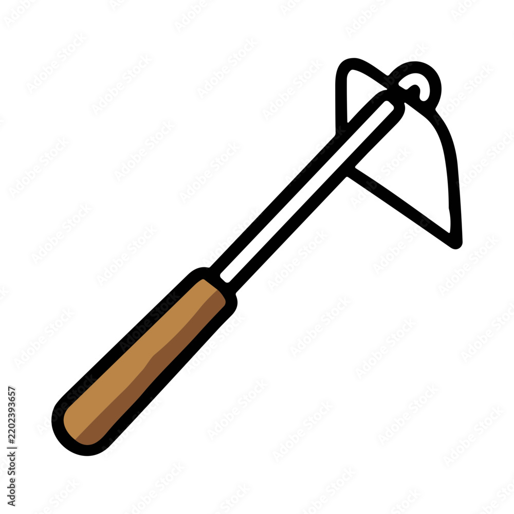 Obraz premium Simple illustration of a hoe with a wooden handle
