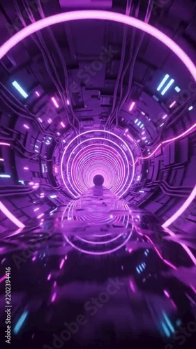 Futuristic Glowing Neon Tunnel Corridor