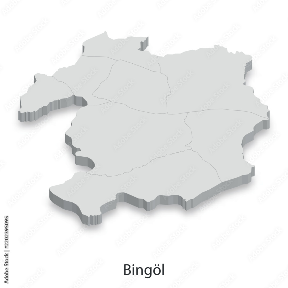 Obraz premium 3D Map of Bingol Province, Turkey - Administrative Divisions