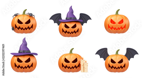 3D Pumpkin Icon Set for Halloween