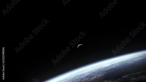 Crescent Moon Above Earth’s Illuminated Horizon in Deep Space