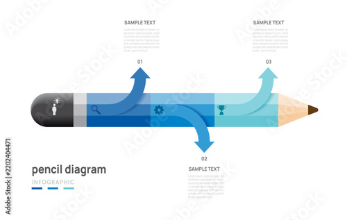 Pencil Timeline Infographic with 3 Steps. Education and Learning Diagram Temp...