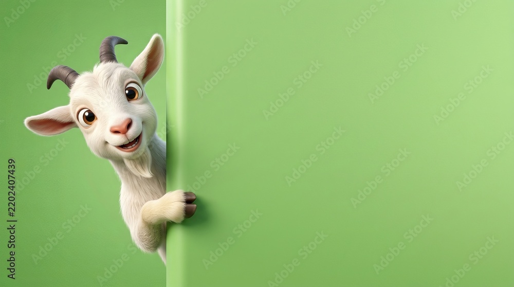 Obraz premium Playful 3D Cartoon Goat Peeking