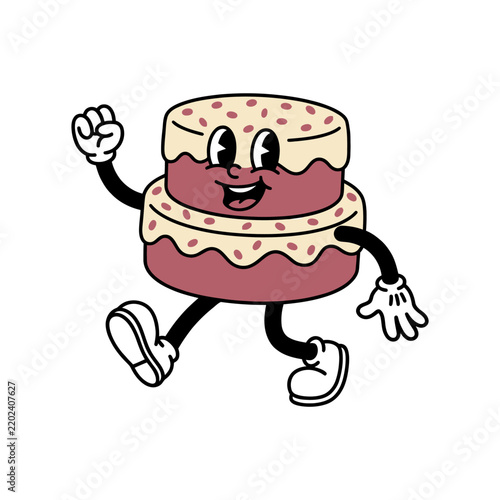 Vintage retro mascot character illustration of a cute birthday cake.