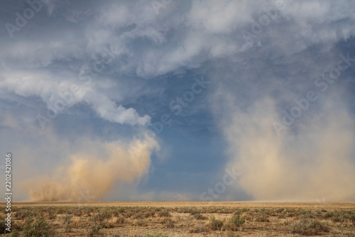 Dust storm caused by rotating updrafts from Tornado-Warned Supercell