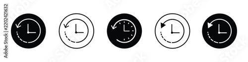Different design history icons set in black color. Back time duration Icon in circle design. flat, filled and line style history button. Vector Symbol Design Illustration