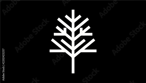 Minimalist white tree symbol on black background vector