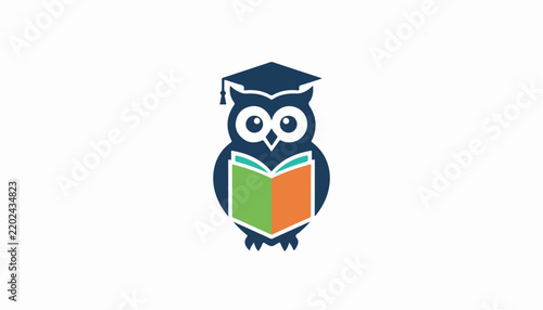 Wise Owl Wearing Graduation Cap Reading Books