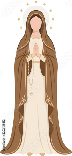  Virgin Mary in Prayer with Rosary and Catholic Priest Religious Illustration
