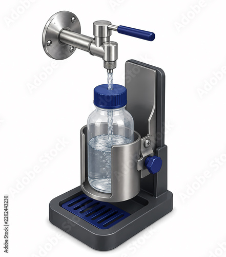 Water sampling tap sterile bottle illustration