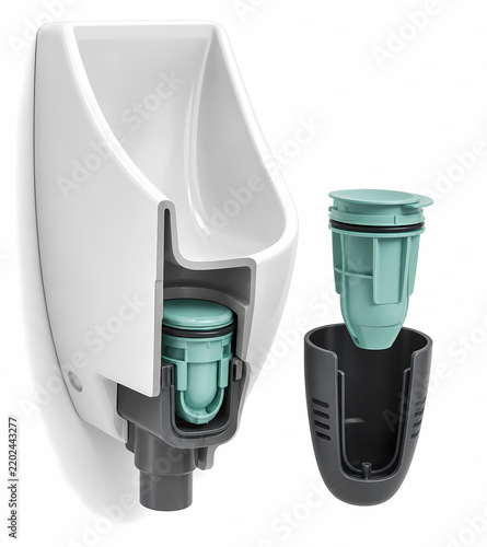 Waterless urinal cartridge trap illustration