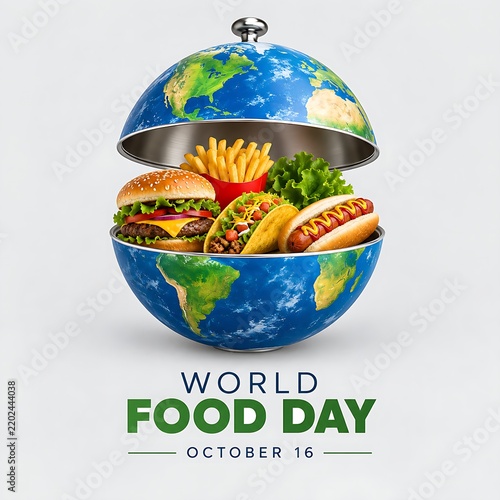 World food day celebration with globe serving dishes