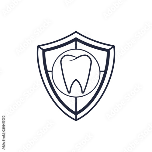 Stylized dental shield icon with a tooth symbol representing protection and oral hygiene