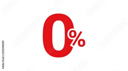 Large Red Zero Percent Symbol Isolated on White Background for Business and Marketing Concepts