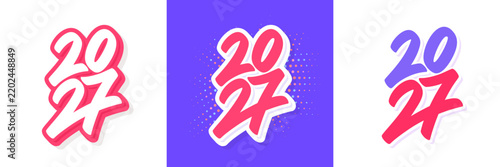 2027 Year Handwritten Number Vector Lettering Set. Three color and design variations.