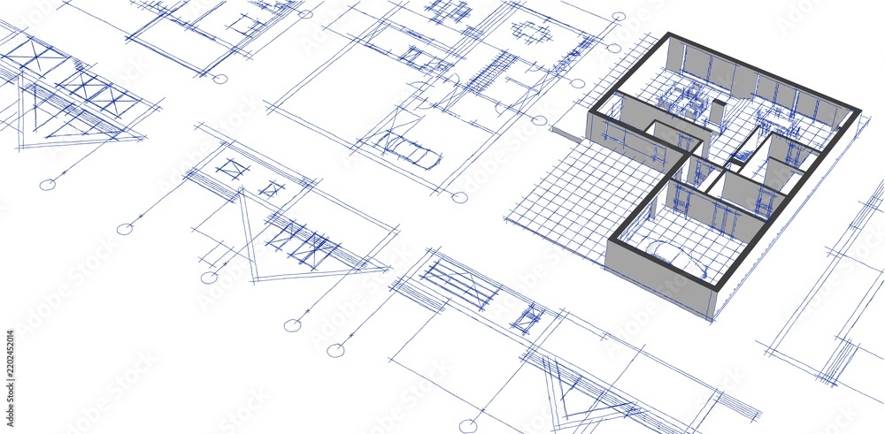 Fototapeta premium 3D illustration of a house plan with an attic