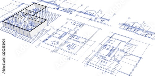 3D illustration of a house plan with an attic
