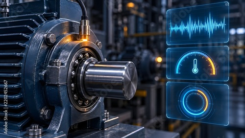 Industrial machine condition monitoring with holographic sensor data displaying performance metrics