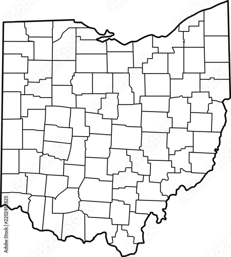 Ohio County Map Outline with Internal Boundaries for Detailed Geographic Design
