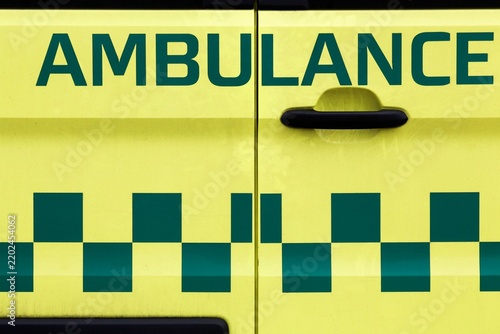 Ambulance sign on a vehicle in Denmark