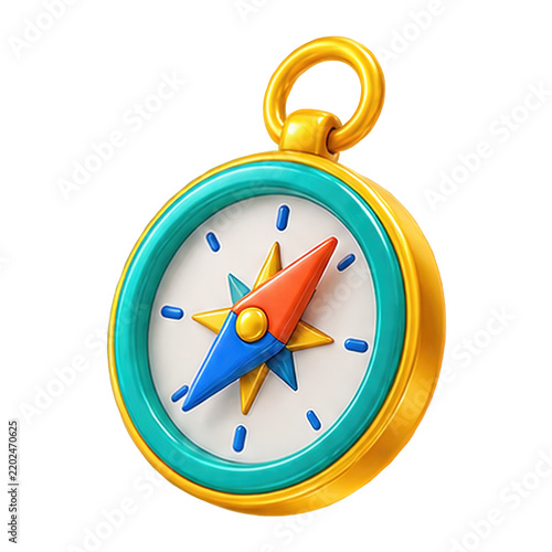 A vibrant 3D rendered golden compass icon with a colorful needle for navigation and travel design