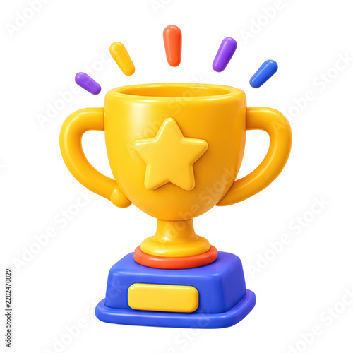3D golden trophy cup icon with a star symbol for business success and achievement award concepts