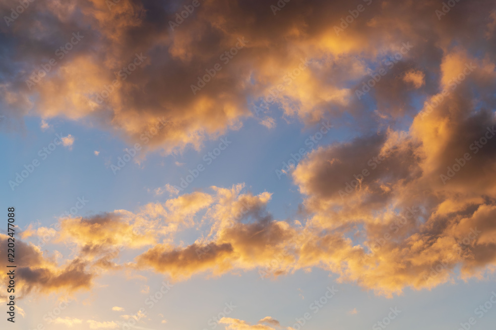 Fototapeta premium 秋の夜明けの空と朝日に輝く雲05