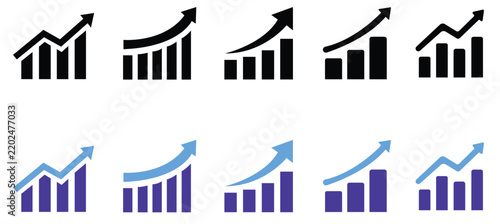 3D Business Growth Graph Icon with Upward Arrow and Bar Chart for Financial Success and Market Development