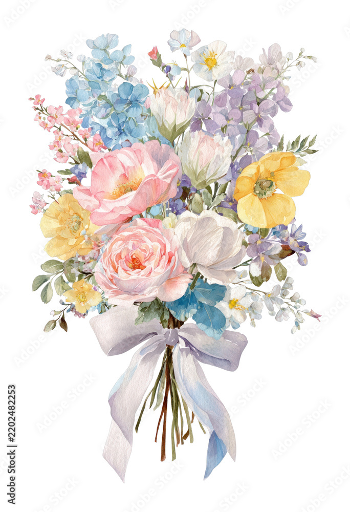 Obraz premium PNG Elegant watercolor floral bouquet illustration.